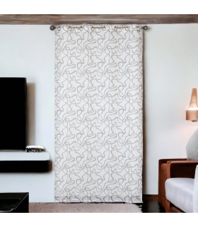 Voilage imprimé à œillets, gris, 140x240cm prêt a poser