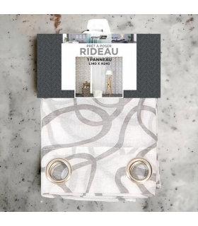 Voilage imprimé à œillets, gris, 140x240cm prêt a poser