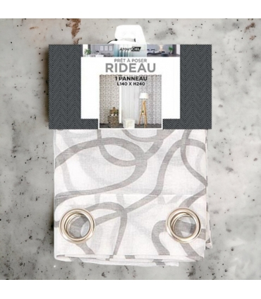 Voilage imprimé à œillets, gris, 140x240cm prêt a poser