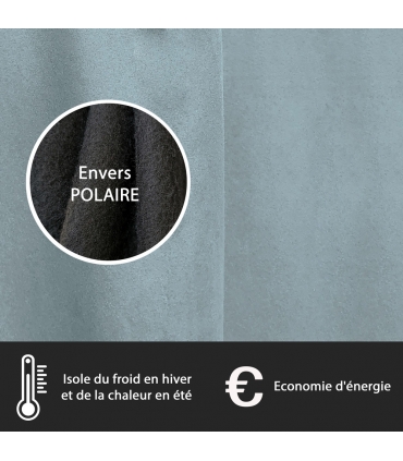 Rideau suédine thermique doublé polaire, Bleu glacier - 140x240cm prêt a poser Atout Ciel