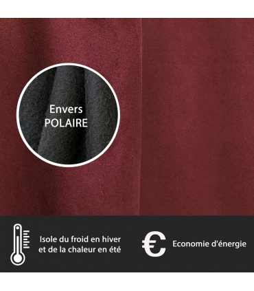 Rideau suédine thermique doublé polaire, Bordeaux - 140x240cm prêt a poser Atout Ciel