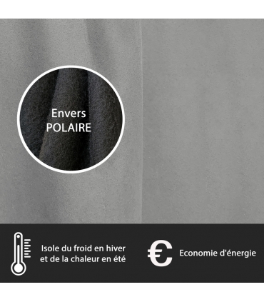 Rideau suédine Thermique doublé Polaire, Gris - 140x280cm Prêt a poser Atout Ciel