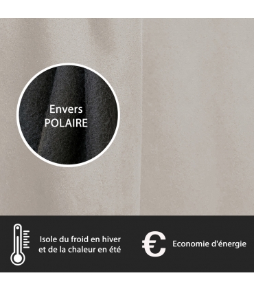 Rideau suédine Thermique doublé Polaire, Beige - 140x180cm Prêt a poser Atout Ciel