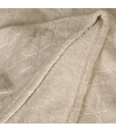 Plaid en Flanelle à Motif Reliefé Géométrique, Beige, 220x240cm, Polyester - Atout Ciel