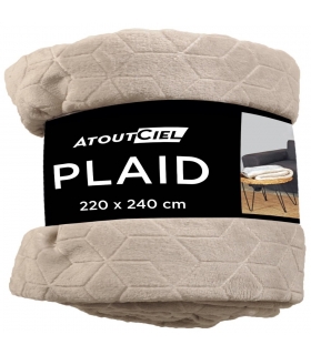 Plaid en Flanelle à Motif Reliefé Géométrique, Beige, 220x240cm, Polyester - Atout Ciel