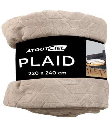 Plaid en Flanelle à Motif Reliefé Géométrique, Beige, 220x240cm, Polyester - Atout Ciel