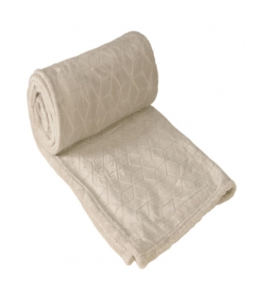 Plaid en Flanelle à Motif Reliefé Géométrique, Beige, 220x240cm, Polyester - Atout Ciel
