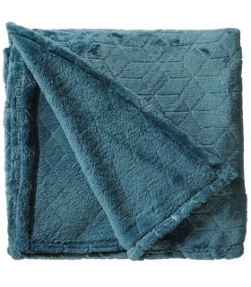 Plaid en Flanelle à Motif Reliefé Géométrique, Bleu Canard, 220x240cm, Polyester - Atout Ciel