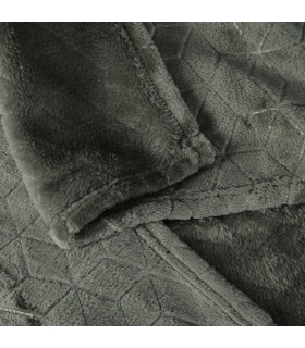 Plaid en Flanelle à Motif Reliefé Géométrique, Gris Anthracite, 220x240cm, Polyester - Atout Ciel