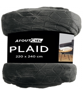 Plaid en Flanelle à Motif Reliefé Géométrique, Gris Anthracite, 220x240cm, Polyester - Atout Ciel