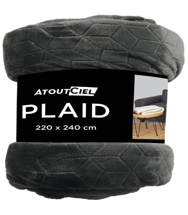 Plaid en Flanelle à Motif Reliefé Géométrique, Gris Anthracite, 220x240cm, Polyester - Atout Ciel