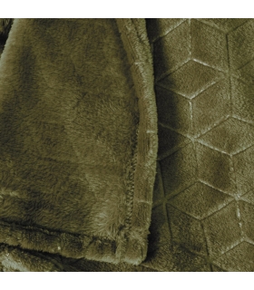 Plaid en Flanelle à Motif Reliefé Géométrique, Kaki, 130x170cm, Polyester - Atout Ciel