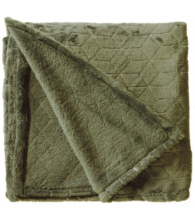 Plaid en Flanelle à Motif Reliefé Géométrique, Kaki, 130x170cm, Polyester - Atout Ciel