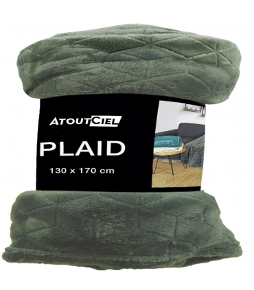 Plaid en Flanelle à Motif Reliefé Géométrique, Kaki, 130x170cm, Polyester - Atout Ciel