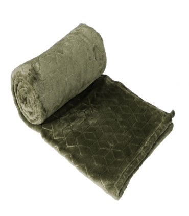 Plaid en Flanelle à Motif Reliefé Géométrique, Kaki, 130x170cm, Polyester - Atout Ciel