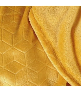 Plaid en Flanelle à Motif Reliefé Géométrique, Ocre, 130x170cm, Polyester - Atout Ciel