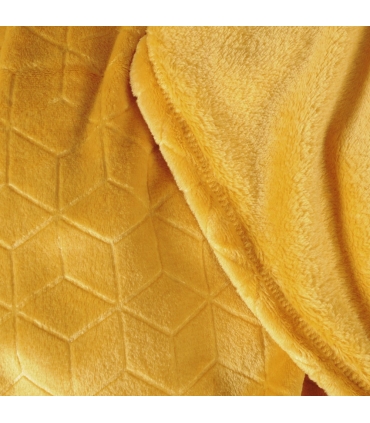 Plaid en Flanelle à Motif Reliefé Géométrique, Ocre, 130x170cm, Polyester - Atout Ciel