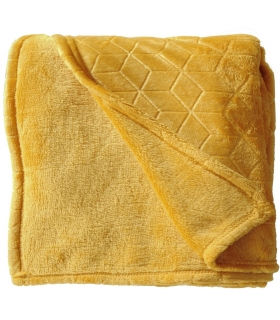Plaid en Flanelle à Motif Reliefé Géométrique, Ocre, 130x170cm, Polyester - Atout Ciel