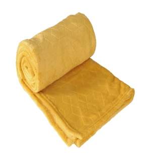 Plaid en Flanelle à Motif Reliefé Géométrique, Ocre, 130x170cm, Polyester - Atout Ciel