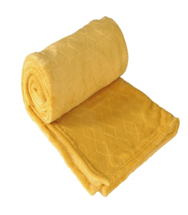 Plaid en Flanelle à Motif Reliefé Géométrique, Ocre, 130x170cm, Polyester - Atout Ciel