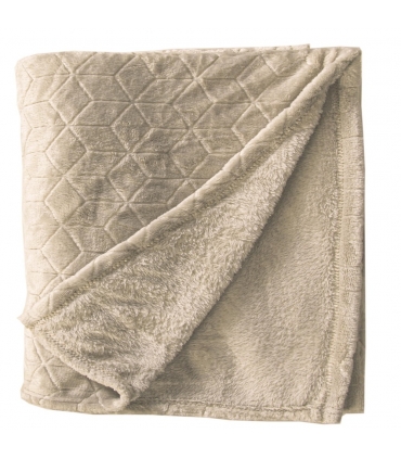 Plaid en Flanelle à Motif Reliefé Géométrique, Beige, 130x170cm, Polyester - Atout Ciel