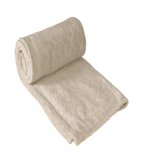 Plaid en Flanelle à Motif Reliefé Géométrique, Beige, 130x170cm, Polyester - Atout Ciel