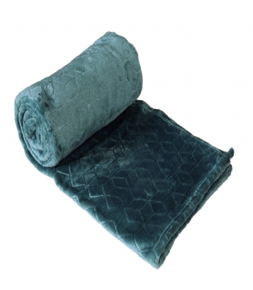 Plaid en Flanelle à Motif Reliefé Géométrique, Bleu Canard, 130x170cm, Polyester - Atout Ciel