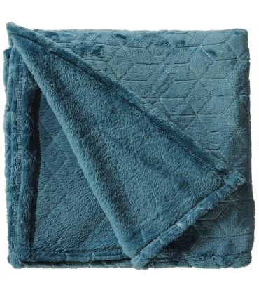 Plaid en Flanelle à Motif Reliefé Géométrique, Bleu Canard, 130x170cm, Polyester - Atout Ciel