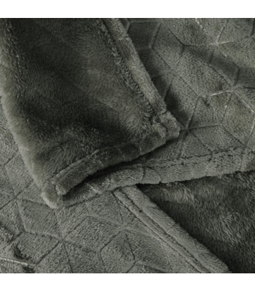 Plaid en Flanelle à Motif Reliefé Géométrique, Gris Anthracite, 130x170cm, Polyester - Atout Ciel