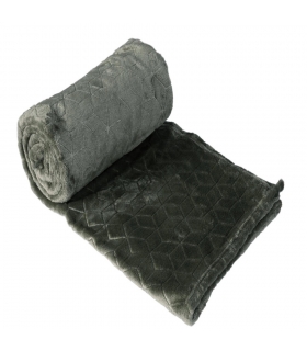 Plaid en Flanelle à Motif Reliefé Géométrique, Gris Anthracite, 130x170cm, Polyester - Atout Ciel