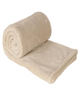 Plaid en Flanelle à Motif Reliefé, Beige, 130x170cm, Polyester - Atout Ciel