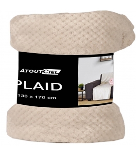 Plaid en Flanelle à Motif Reliefé, Beige, 130x170cm, Polyester - Atout Ciel