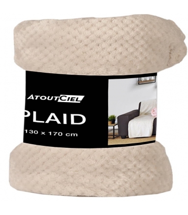 Plaid en Flanelle à Motif Reliefé, Beige, 130x170cm, Polyester - Atout Ciel