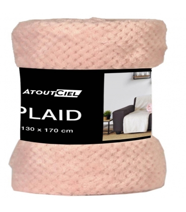 Plaid en Flanelle à Motif Reliefé, Rose, 130x170cm, Polyester - Atout Ciel
