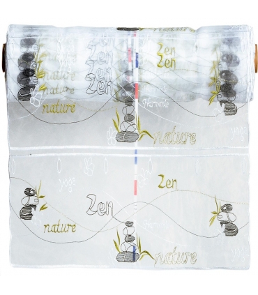 Rideau Brodé Modulable en Hauteur, Motif Zen - Rouleau, Larg, 75cm, Long, 13m