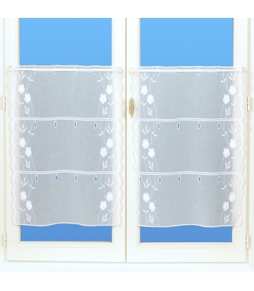 Rideau Brodé Modulable en Hauteur, Motif Floral - Rouleau, Larg, 60cm, Long, 20m