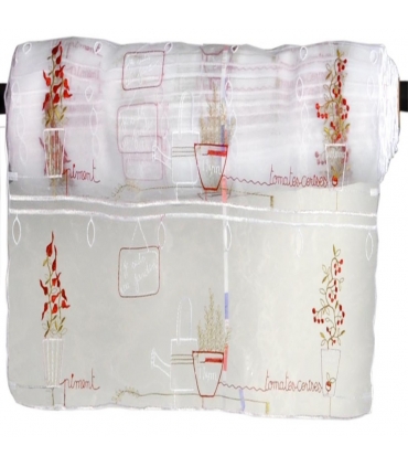 Rideau Brodé Modulable Motif Potager - Rouleau, Larg, 45cm, Long, 13m