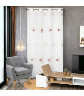 Voilage Brodé Bicolore à Œillets Gomme Rose - 140x240cm - Prêt à Poser