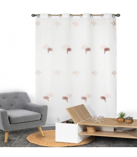 Voilage Brodé Bicolore à Œillets Gomme Rose - 140x240cm - Prêt à Poser