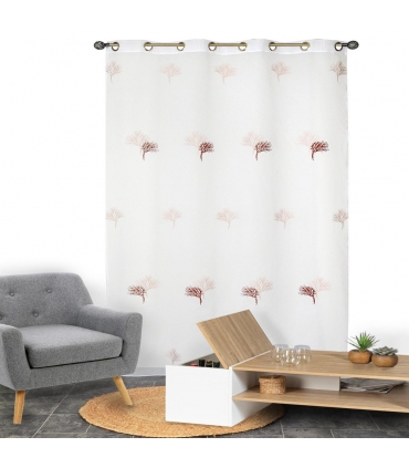 Voilage Brodé Bicolore à Œillets Gomme Rose - 140x240cm - Prêt à Poser