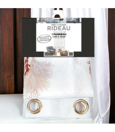 Voilage Brodé Bicolore à Œillets Gomme Rose - 140x240cm - Prêt à Poser