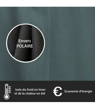 Rideau suédine thermique doublé polaire, Vert - 140x240cm prêt a poser Atout Ciel