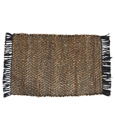 Tapis rectangulaire avec Franges en Jute et Coton, Noir, 60x90cm - Atout Ciel 69007