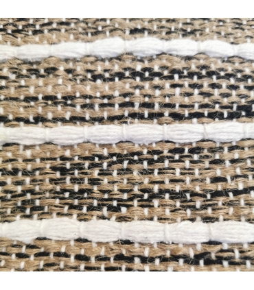 Tapis rectangulaire en jute et coton, effet rayé noir beige écru, 100x150cm - Atout Ciel 69012