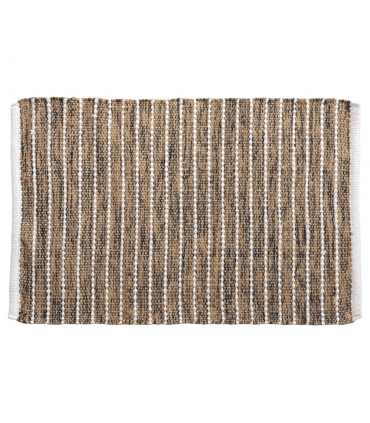 Tapis rectangulaire en jute et coton, effet rayé noir beige écru, 60x90cm - Atout Ciel 69012