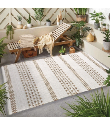 Tapis rectangulaire en coton, effet rayé en jute, écru et naturel, 60x90cm - Atout Ciel 69013