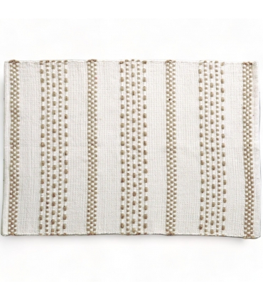 Tapis rectangulaire en coton, effet rayé en jute, écru et naturel, 60x90cm - Atout Ciel 69013