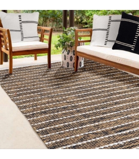 Tapis rectangulaire en jute et coton, effet rayé noir beige écru, 120x170cm - Atout Ciel 69012 Tapis rectangulaire en jute et coton, effet rayé noir beige écru, 120x170cm - Atout Ciel 69012