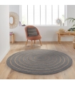 Tapis rond en coton tressé, effet jute rayé, gris, 80 cm - Atout Ciel 69019