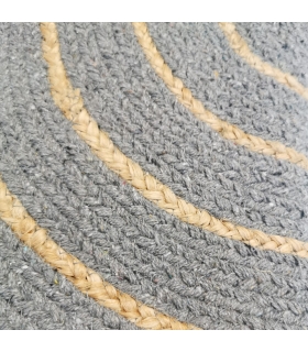 Tapis rond en coton tressé, effet jute rayé, gris, 80 cm - Atout Ciel 69019 Tapis rond en coton tressé, effet jute rayé, gris, 80 cm - Atout Ciel 69019